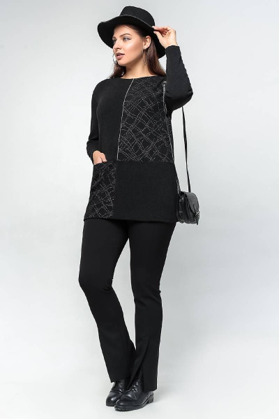 Демисезонный прямой джемпер с спущенными плечами и кантами La rouge 3176 серебро-(черный) - фото 3