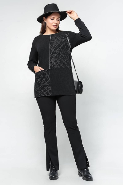 Демисезонный прямой джемпер с спущенными плечами и кантами La rouge 3176 серебро-(черный) - фото 2