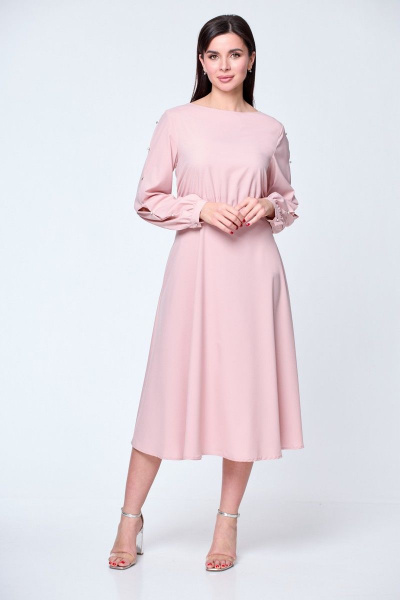 Платье с линией талии и разрезами из вискозы, романтичное, на каждый день Anelli 1128 пудра - фото 1