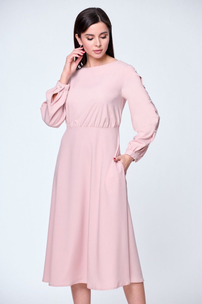 Платье с линией талии и разрезами из вискозы, романтичное, на каждый день Anelli 1128 пудра - фото 4