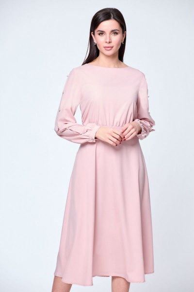 Платье с линией талии и разрезами из вискозы, романтичное, на каждый день Anelli 1128 пудра - фото 3