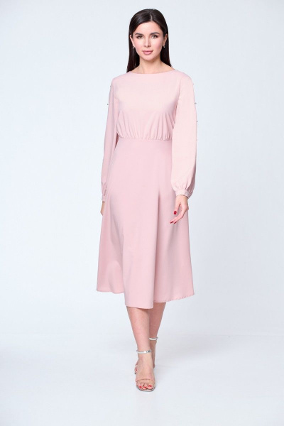 Платье с линией талии и разрезами из вискозы, романтичное, на каждый день Anelli 1128 пудра - фото 2
