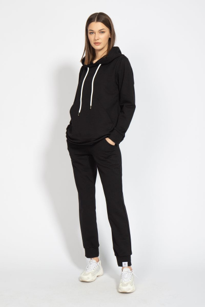 Худи классик с капюшоном из френч терри черный для повседневной носки Kivviwear 4016.12 - фото 10