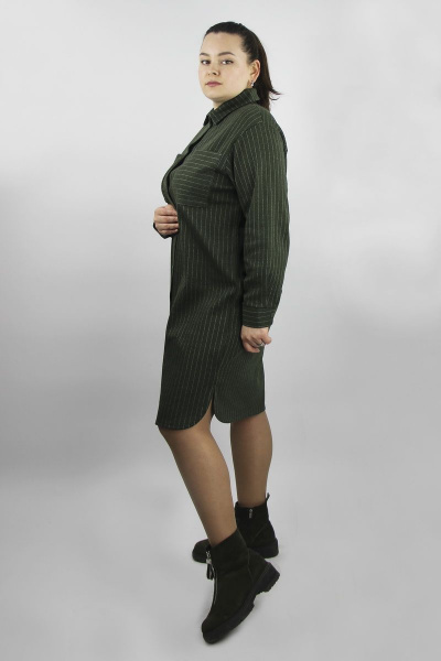 Демисезонное платье прямого силуэта с карманами и воротником Полесье С4475-21 1С1260-Д43 164 т.оливковый - фото 3