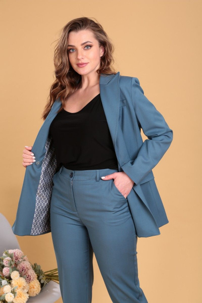 Брюки, жакет SandyNa 130542 бирюза - фото 3