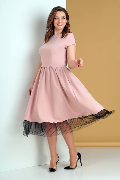 Розовое летнее платье длиной 120 см для повседневности Liona Style 688 пудра - фото 1