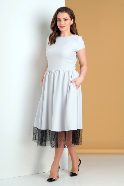 Серое летнее платье длиной 120 см для повседневных образов Liona Style 688 жемчуг - фото 2