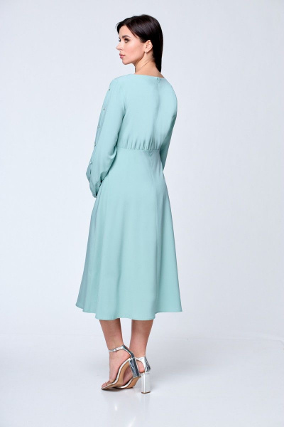 Платье из вискозы с разрезами и поясом, с пуговицами рыбкой, на каждый день Anelli 1128 мята - фото 6