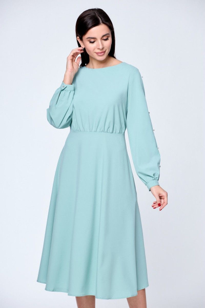 Платье из вискозы с разрезами и поясом, с пуговицами рыбкой, на каждый день Anelli 1128 мята - фото 5
