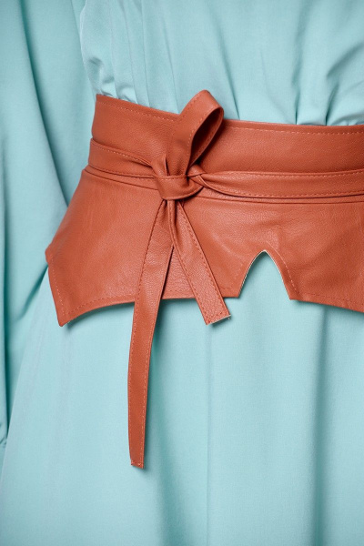 Платье из вискозы с разрезами и поясом, с пуговицами рыбкой, на каждый день Anelli 1128 мята - фото 4