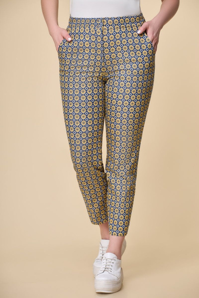 Мультиколоровые брюки из хлопка длиной 94 см с удобной посадкой DaLi 3225 джинс-горчица - фото 2