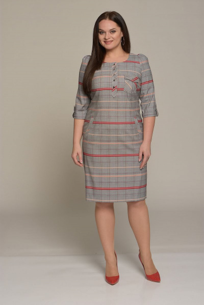 Платье Lady Style Classic 432 серый+красный - фото 1