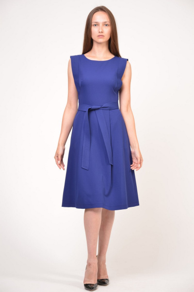 Летнее платье без рукавов с поясом и юбкой полусолнцем Domna 419 синий - фото 4