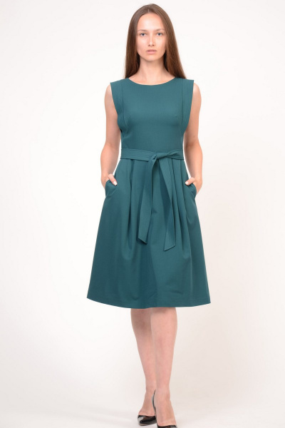 Вискозное платье без рукавов с юбкой полусолнцем Domna 420(164) темно-зеленый - фото 7