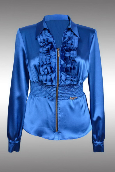 Блуза из атласа в нарядном стиле с длинным рукавом Таир-Гранд 62117 василек - фото 1