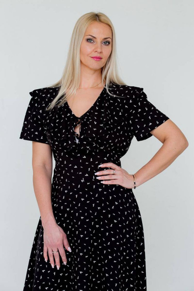 Платье с поясом из вискозы и воланом на горловине Avila 0889 черный - фото 4