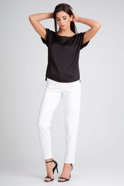 Блуза из искусственного шелка атласный крой с вырезом горловины IVARI 402 черный - фото 3