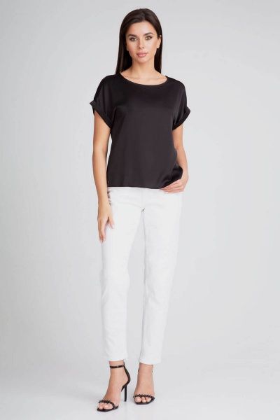 Блуза из искусственного шелка атласный крой с вырезом горловины IVARI 402 черный - фото 2