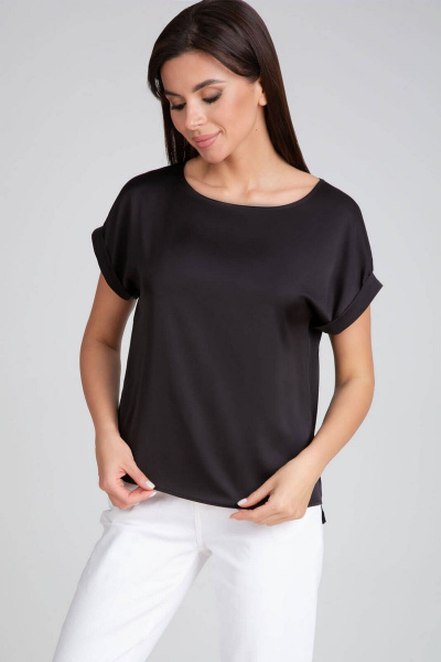 Блуза из искусственного шелка атласный крой с вырезом горловины IVARI 402 черный - фото 1