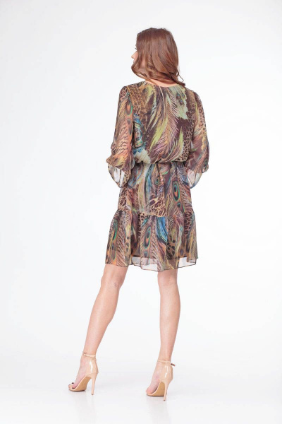 Платье шифоновое свободного силуэта с воланом для повседневной носки LadyThreeStars 1941 анималистичный_принт - фото 2
