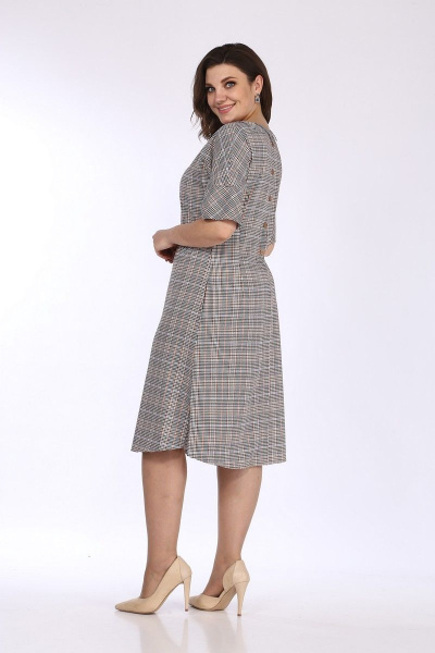 Платье А-силуэта из текстиля с разрезами и сборкой Lady Style Classic 1632 бежевый_клетка - фото 5