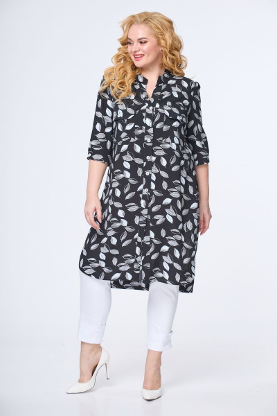 Брюки, туника БАГРЯНИЦА 3010 черный-листики - фото 9