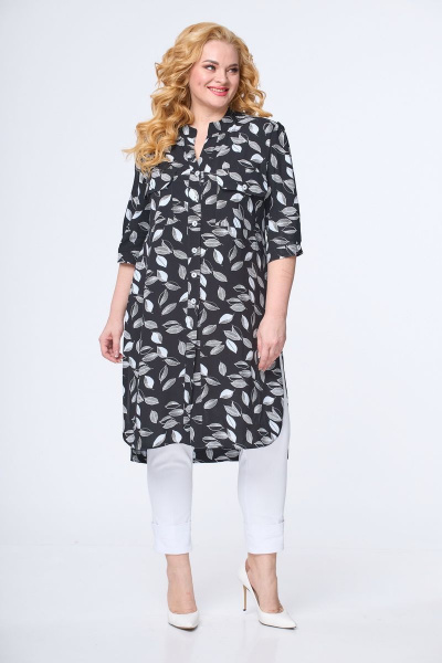 Брюки, туника БАГРЯНИЦА 3010 черный-листики - фото 8