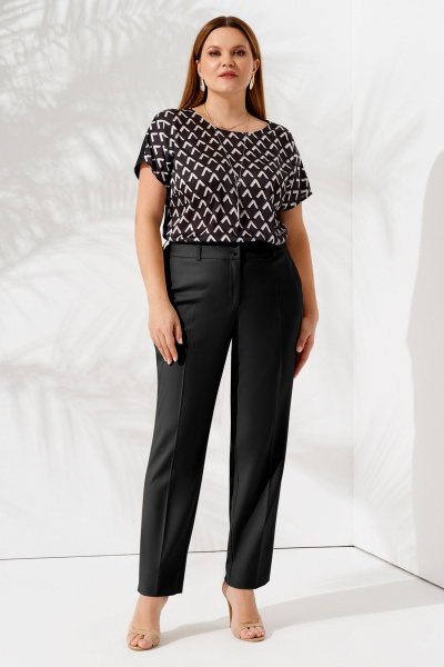 Высокая посадка брюки фасона штаны из трикотажа Панда 82460w черный - фото 1