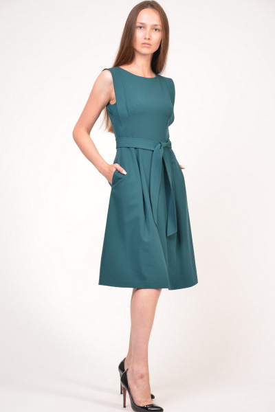 Вискозное платье без рукавов с юбкой полусолнцем Domna 420(164) темно-зеленый - фото 1