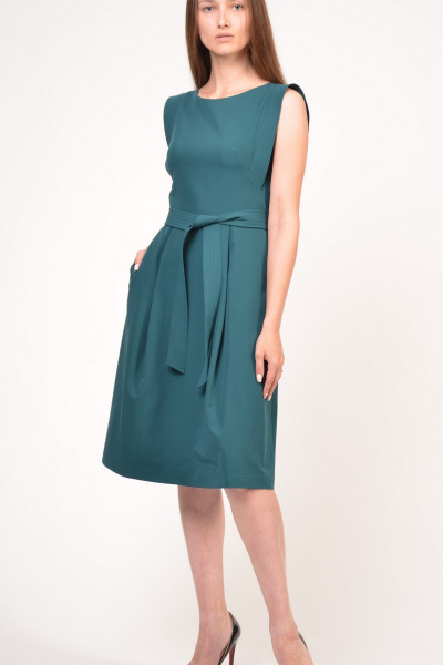 Вискозное платье без рукавов с юбкой полусолнцем Domna 420(164) темно-зеленый - фото 2