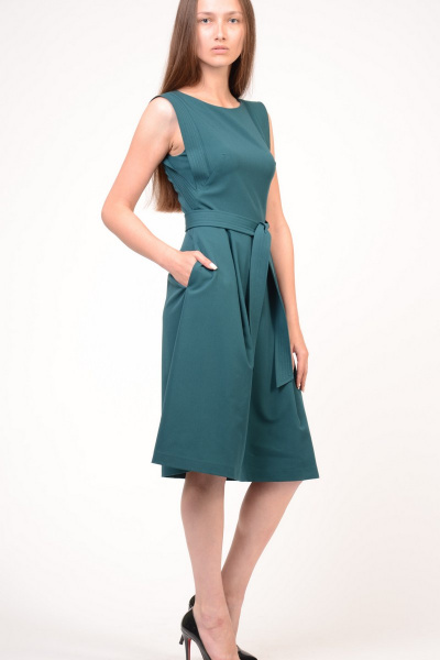 Вискозное платье без рукавов с юбкой полусолнцем Domna 420(164) темно-зеленый - фото 3