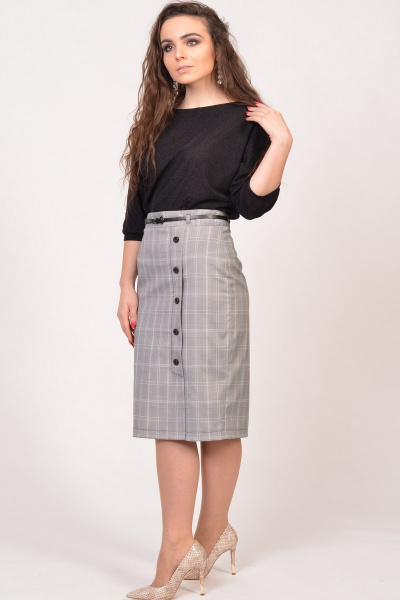 Юбка-карандаш миди из вискозы с шлицей и ремешком для делового стиля Domna 71083(164) серый - фото 1