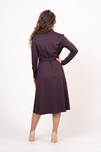 Платье миди из трикотажа с подчеркивающим поясом Domna 467 баклажан - фото 3