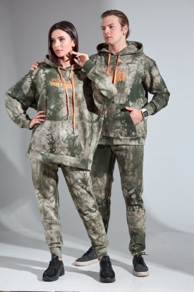 Брюки и худи из хлопкового футера яркий оранжевый костюм HIT 0317 хаки - фото 7