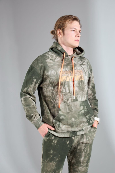 Брюки и худи из хлопкового футера яркий оранжевый костюм HIT 0317 хаки - фото 6