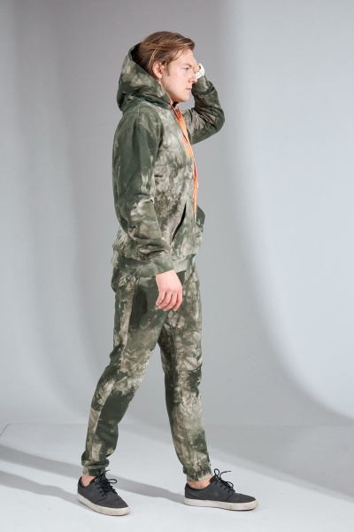 Брюки и худи из хлопкового футера яркий оранжевый костюм HIT 0317 хаки - фото 3