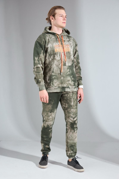 Брюки и худи из хлопкового футера яркий оранжевый костюм HIT 0317 хаки - фото 1