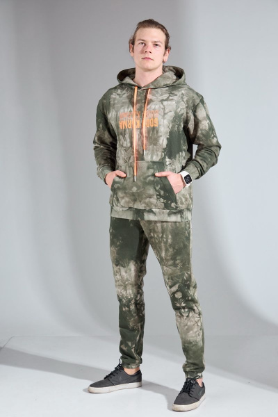 Брюки и худи из хлопкового футера яркий оранжевый костюм HIT 0317 хаки - фото 2