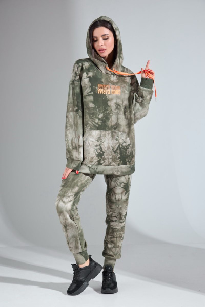 Спортивный костюм из футера с ярким принтом HIT 3085 хаки - фото 1