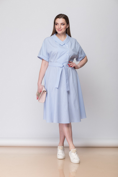 Платье отрезное по талии с воротником и поясом из хлопка Anna Majewska 1197 B - фото 1