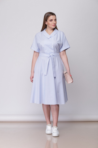 Платье отрезное по талии с воротником и поясом из хлопка Anna Majewska 1197 B - фото 3