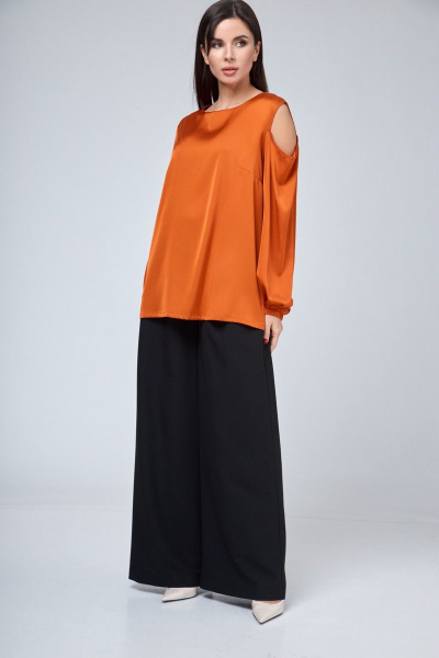 Блуза с разрезами по бокам и открытым плечом, с длинным рукавом Anelli 1218 терракот - фото 4