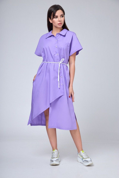 Платье-рубашка прямое с асимметричным кроем для летних прогулок Anelli 1228 лиловый - фото 1