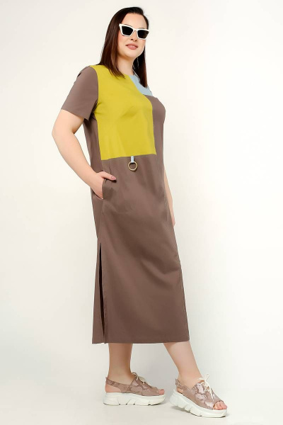 Платье трапециевидное с коротким рукавом и карманами La rouge 5382 капучино - фото 3