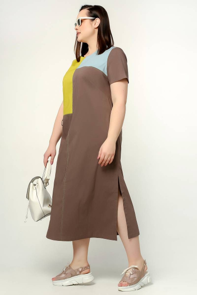Платье трапециевидное с коротким рукавом и карманами La rouge 5382 капучино - фото 2