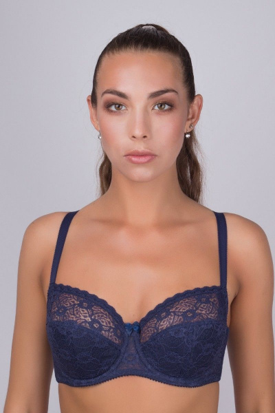 Бюстгальтер на каждый день из кружевного и текстильного материала, синий Verally 259-4 темно-синий - фото 1