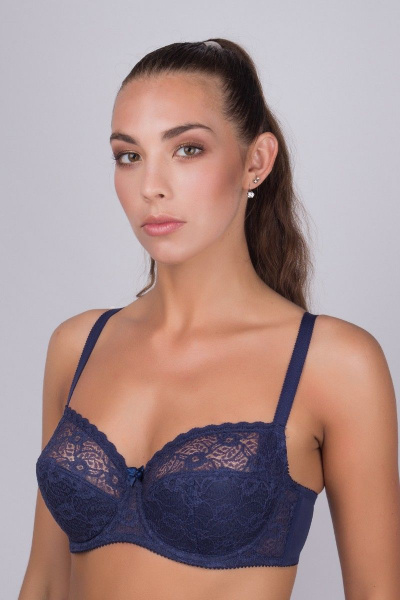 Бюстгальтер на каждый день из кружевного и текстильного материала, синий Verally 259-4 темно-синий - фото 2
