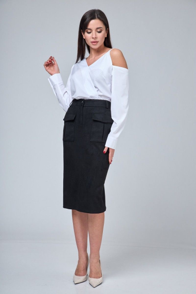 Юбка из вискозы с запахом и притачным поясом летняя Anelli 1193 черный - фото 2