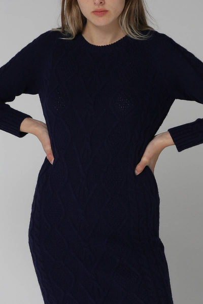Платье вязаное длинное полуприлегающее демисезон Romgil 173ТЗ темно-синий - фото 4