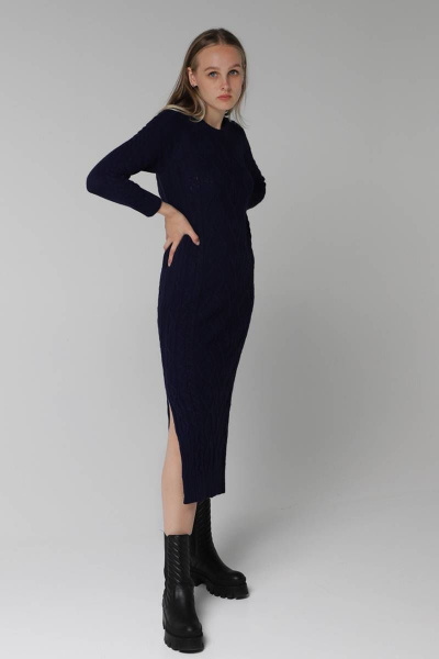 Платье вязаное длинное полуприлегающее демисезон Romgil 173ТЗ темно-синий - фото 3